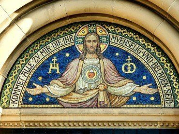 Jesus Mosaik, offene Arme, Heiligstes Herz.